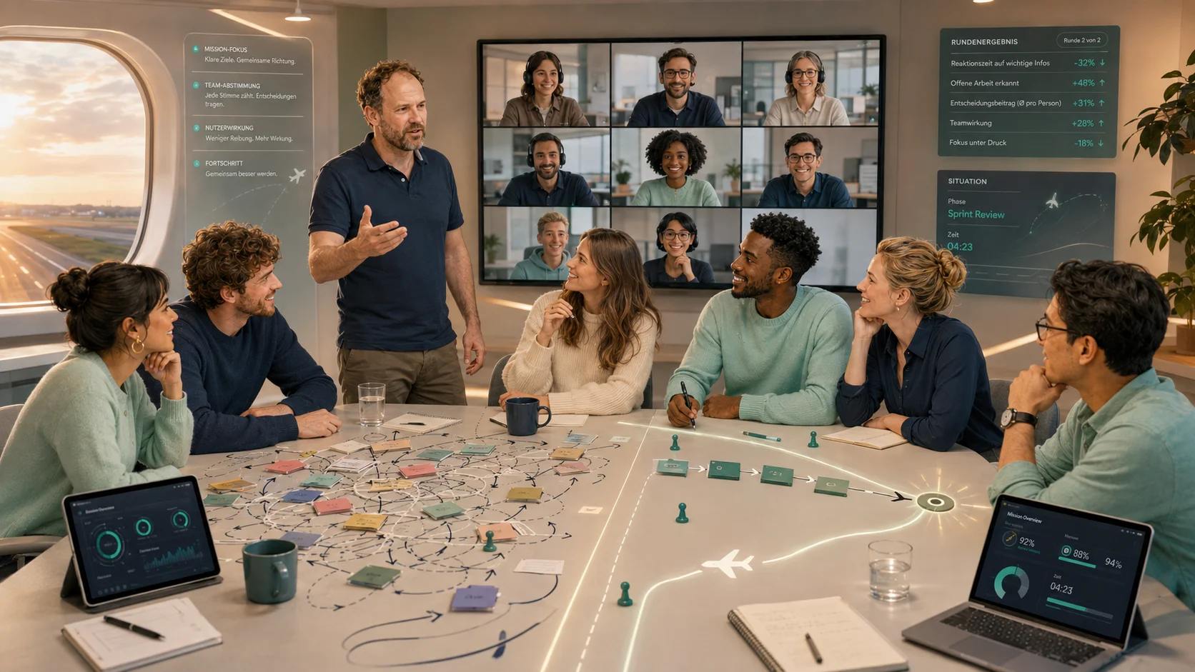 Ein virtuelles Teammeeting, in dem die Teilnehmer frustriert aussehen.